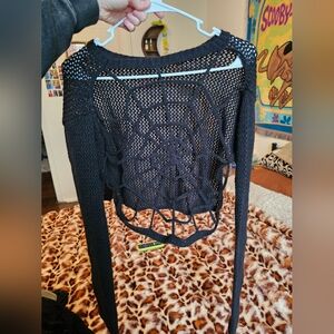 Black Crochet Spider Web Reversible Sweater